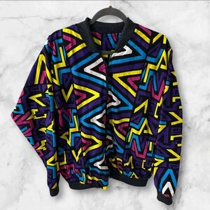 Vintage 80’s bright multicolored geometric print zip up jacket size Large